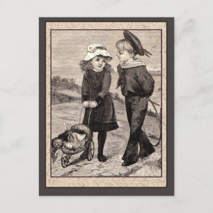 Postal Ilustracion del primario antiguo del niño