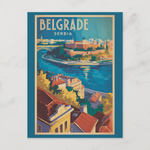 Postal Ilustración del río de Belgrado Serbia Arte de via