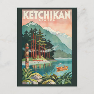 Postal Ilustración del río Ketchikan Alaska Arte de viaje