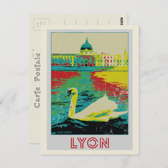 Postal Ilustracion del río Lyon Rhône Francia (Anverso / Reverso)