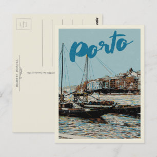 Postal Ilustracion del río Porto Douro Portugal