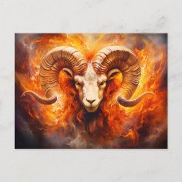 Postal Ilustracion del Rótulo Aries Zodiac