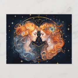 Postal Ilustracion del Rótulo Gemini Zodiac