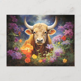 Postal Ilustracion del Rótulo Taurus Zodiac