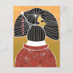 Postal Ilustración del santuario de Kimono Yukata de Japó