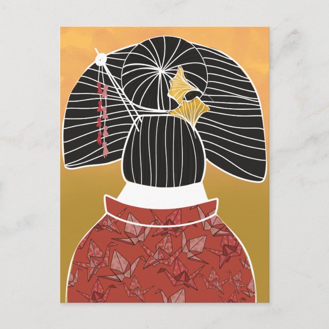 Postal Ilustración del santuario de Kimono Yukata de Japó (Anverso)