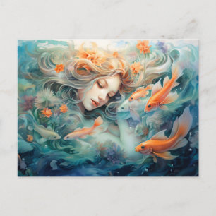 Postal Ilustración del signo zodiacal Piscis