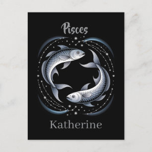 Postal Ilustración del signo zodiacal Piscis con nombre p