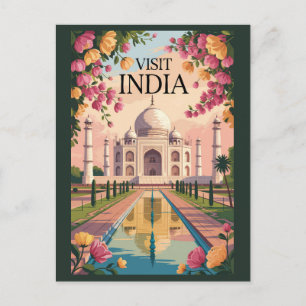 Postal Ilustración del Taj Mahal de la India Arte de viaj