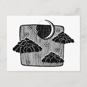 Postal Ilustración dibujada a mano del cielo nocturno con