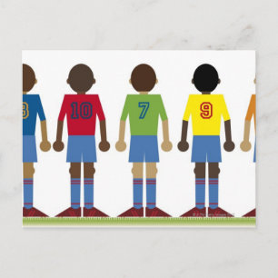 Postal Ilustracion digital de cinco futbolistas,