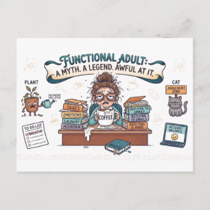 Postal Ilustración divertida de dibujos animados para adu