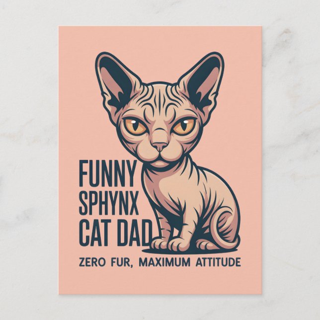 Postal Ilustración divertida de gato Sphynx papá (Anverso)