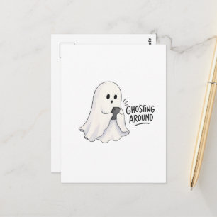 Postal Ilustración divertida de Halloween de fantasmas ju