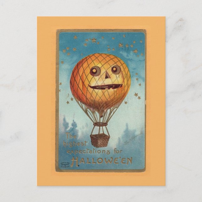 Postal Ilustración divertida de Halloween vintage (Anverso)