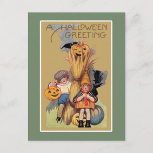 Postal Ilustración divertida de Halloween vintage