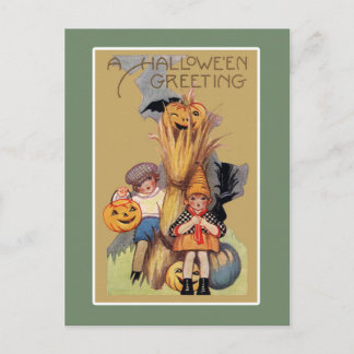 Postal Ilustración divertida de Halloween vintage