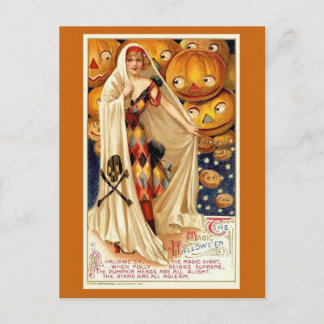 Postal Ilustración divertida de Halloween vintage