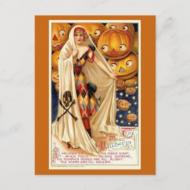 Postal Ilustración divertida de Halloween vintage  (Anverso)