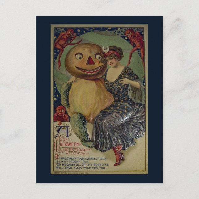 Postal Ilustración divertida de Halloween vintage (Anverso)