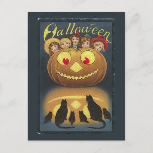 Postal Ilustración divertida de Halloween vintage