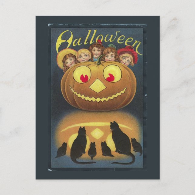 Postal Ilustración divertida de Halloween vintage (Anverso)