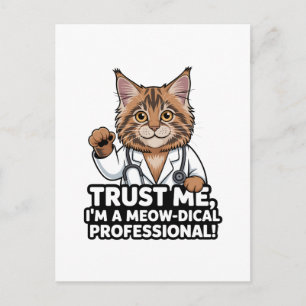 Postal Ilustración divertida de humor de gato veterinario