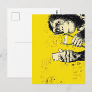 Postal Ilustración divertida de mono tomando selfie – Chi
