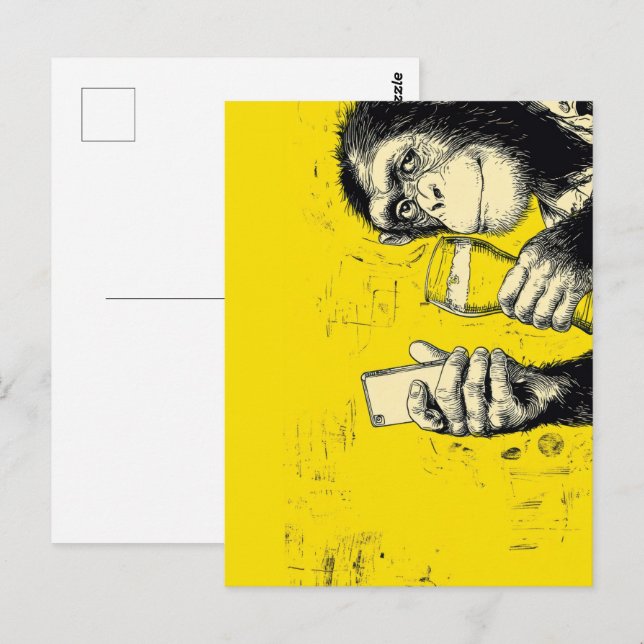 Postal Ilustración divertida de mono tomando selfie – Chi (Anverso / Reverso)