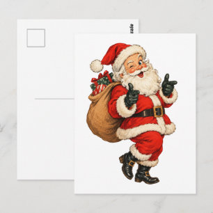 Postal Ilustración divertida de Papá Noel vintage de Navi
