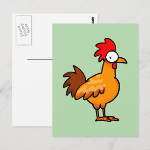 Postal Ilustración divertida de pollo de dibujos animados