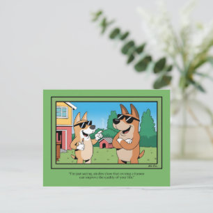 Postal Ilustración divertida de un perro que posee a un h