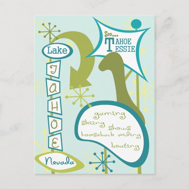 Postal Ilustración divertida del lago Tahoe (Anverso)