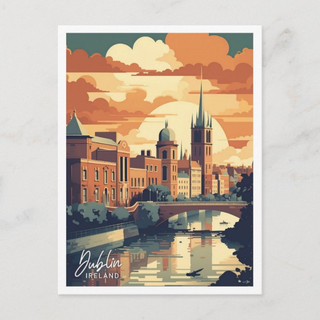 Postal Ilustracion Dublin Ireland Art Travel Place (Anverso)