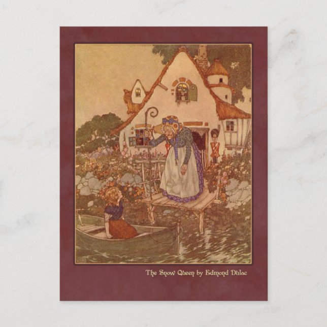 Postal Ilustracion Edmund Dulac de la Reina de la Nieve (Anverso)