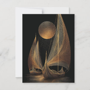 Postal Ilustración elegante de líneas de oro de Longships