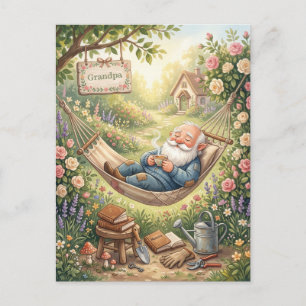Postal Ilustración en acuarela acogedora de un gnomo durm