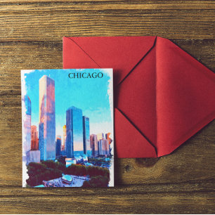 Postal Ilustración en acuarela de Chicago Illinois