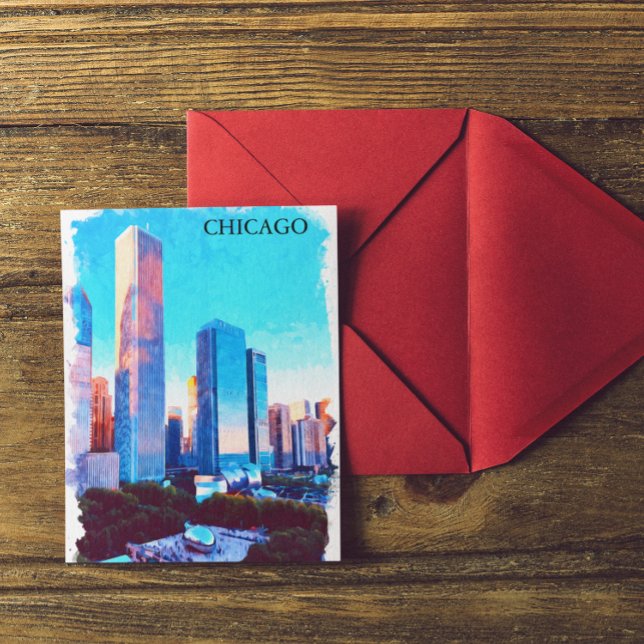 Postal Ilustración en acuarela de Chicago Illinois (Chicago Illinois Watercolor Illustration Postcard)