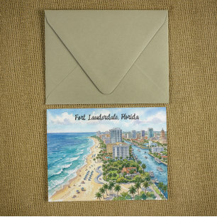 Postal Ilustración en Acuarela de Fort Lauderdale Florida