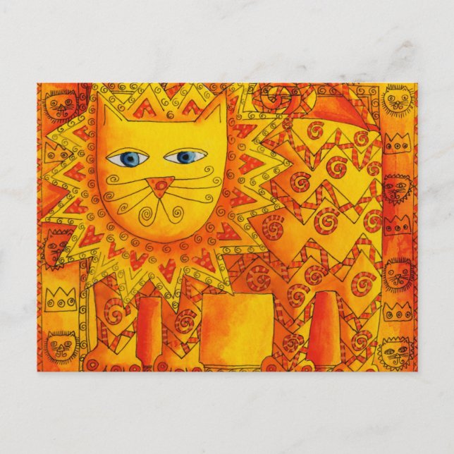 Postal Ilustración en acuarela de león con patrones (Anverso)