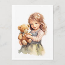 Ilustración en Acuarela de Oso de Peluche de Niña 