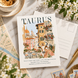 Postal Ilustración en Acuarela de Tauro Zodíaco Florencia