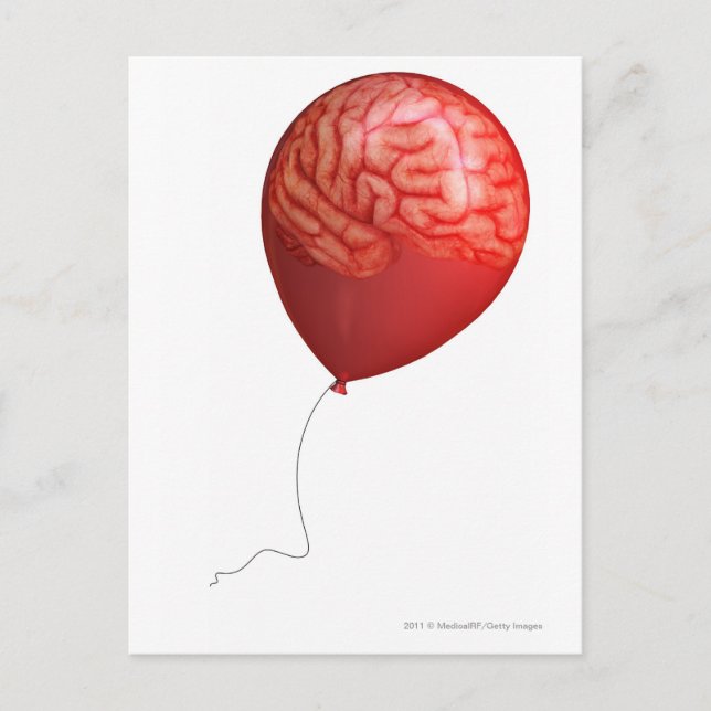 Postal Ilustracion en globo con cerebro superpuesto (Anverso)