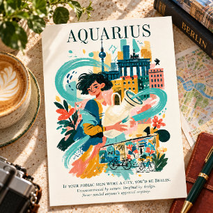 Postal Ilustración en gouache de Acuario Zodiac Berlín