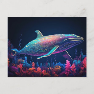 Postal Ilustracion estético de ballenas de neón