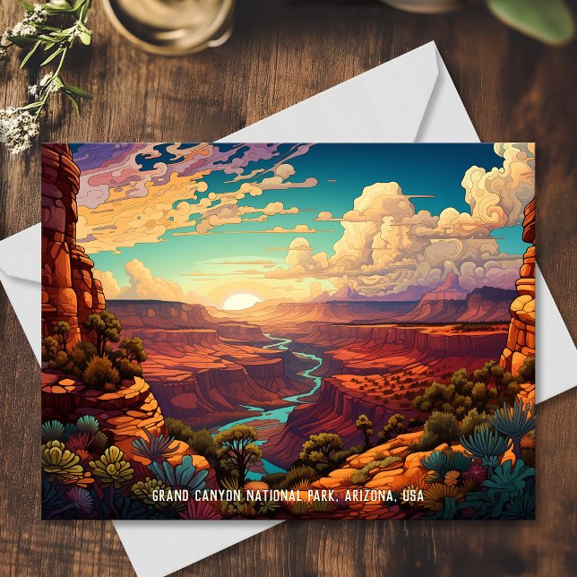 Postal Ilustración estilizada Parque Nacional del Gran Ca (Stylized illustration Grand Canyon National Park Postcard)