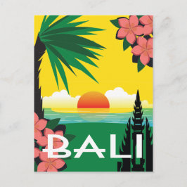 Postal Ilustracion estilo viaje vintage de Bali Indonesia