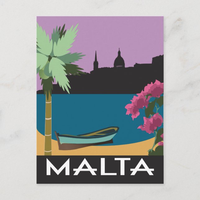 Postal Ilustracion estilo viaje vintage de Malta (Anverso)