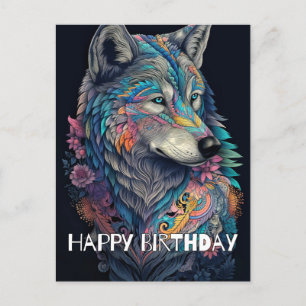 Postal Ilustración Feliz Cumpleaños Hunter Wolf